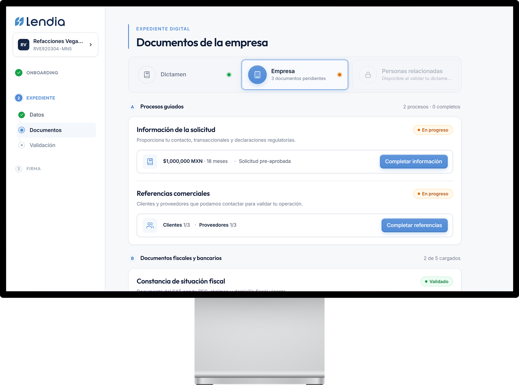 Documentos de la empresa — expediente digital Lendia